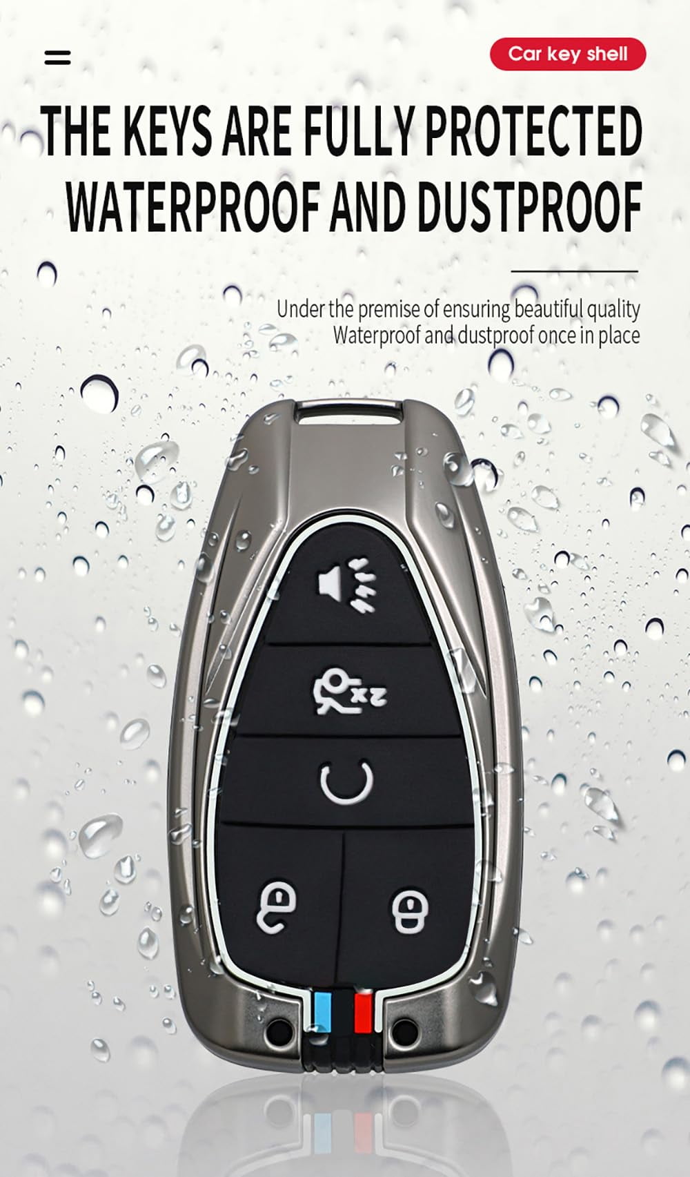 5-button Key Fob Cover Fit for Chevy Key Remote Metal Key Shell Anti-scratched Key Case Durable Car Key Holder Fit for Chevrolet Equinox Malibu Cruze Camaro Traverse Blazer Volt Bolt