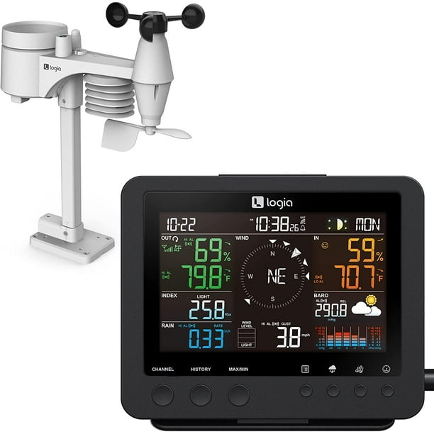 Logia 7in1 Weather Station Indoor/Outdoor Weather Monitoring System, Temperature Humidity