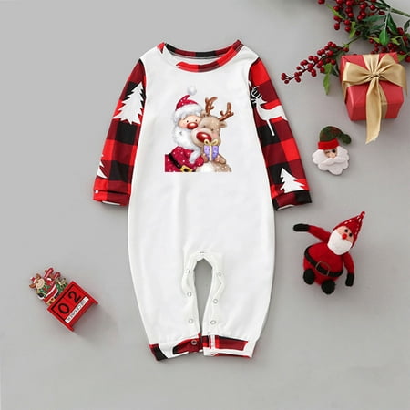 

VONCOS Warm Parent-child Clothing Baby Models Fashionable Christmas Print Family European And American Pajamas Parent-child Suit Baby