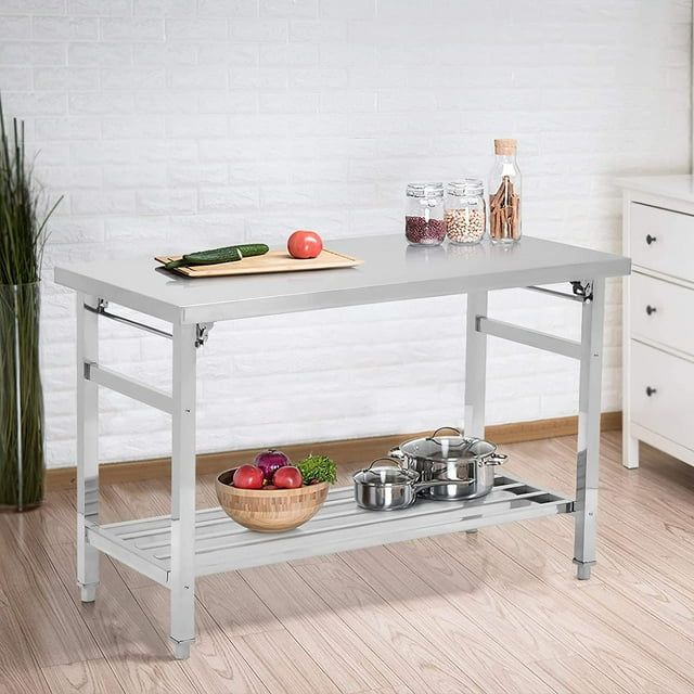 EDTara Table de Travail en Acier Inoxydable 48 Pouces x 24 Pouces, Table de Travail Pliante NSF Robuste avec Étagère Réglable, Tables de Préparation Commerciale pour Cuisine, Restaurant, Maison