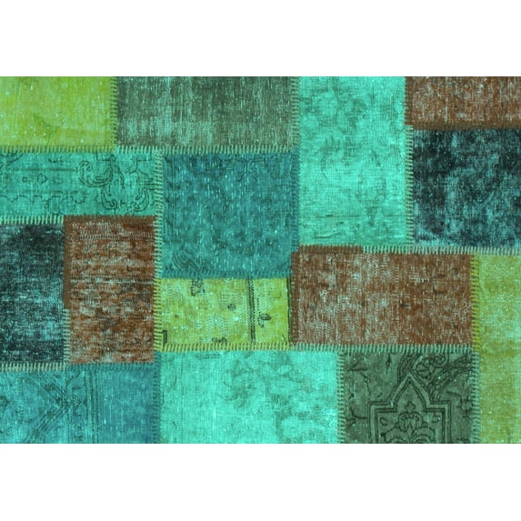 Ahgly Company Indoor Rectangle Patchwork Turquoise Blue Transitional Area Rugs, 8' x 10'