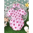 thumbnail image 2 of Zehjuhan Baby's Flower All-over Print Shirred Bodysuit With Headband, Lovely Puff Sleeve Triangle Onesie, Toddler & Infant Girl's Clothing, 2 of 8
