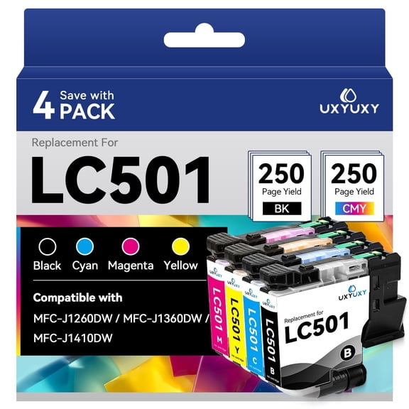 UXYUXY LC501 Ink Cartridge Compatible for Brother LC501 LC-501 for MFC-J1260DW MFC-J1360DW MFC-J1410DW Printer (4-Pack)