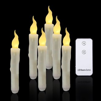 GenSwin Set Of 3 Flameless Taper Candles - Real Wax, Remote Control, Battery Operated (9.84" Tall) 3 thumbnail image