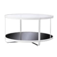 thumbnail image 3 of Round End Table with Unique White Iron Base, Coffee Table with 2 Tiers Glass Shelves for Living Room, Bedroom, 3 of 5