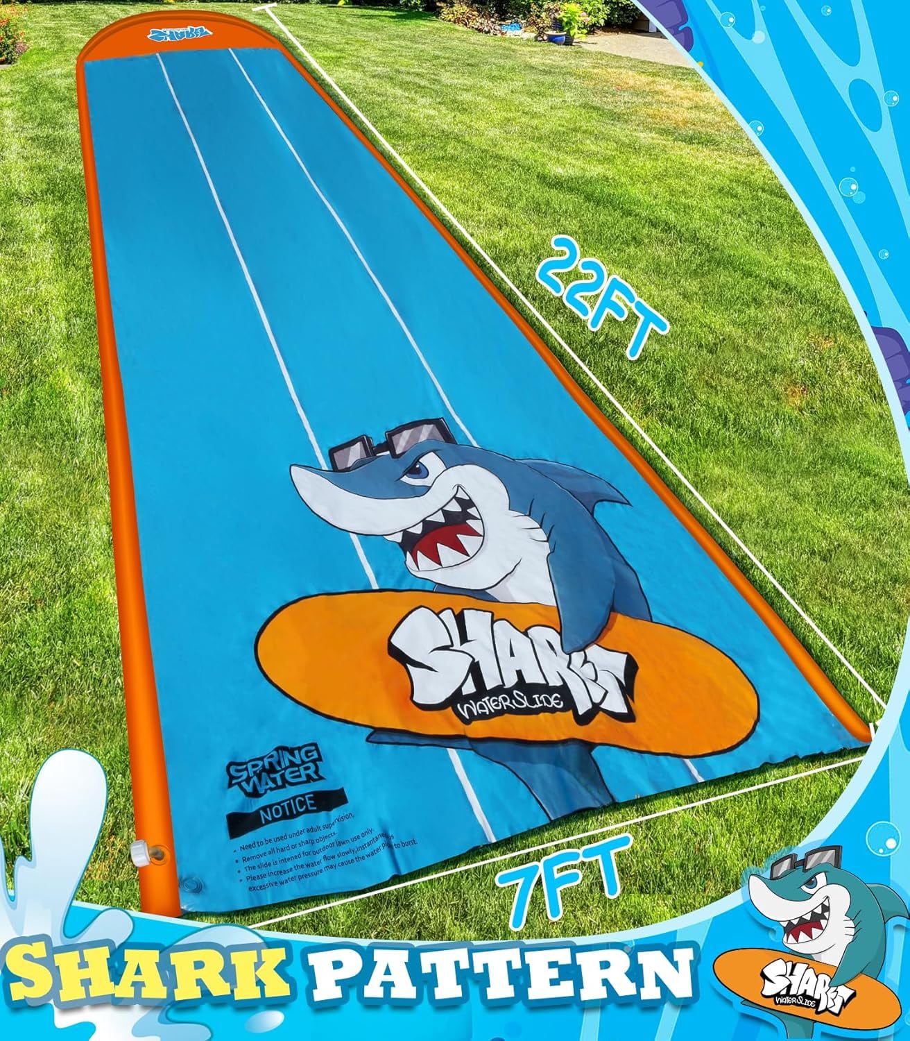 Slip Water Slide, 17ftx3 Lane Slip Water Slide for Kids Backyard Lawn,Summer Water Toys Outdoor Sprinkler with 3 Sliding Racing Lanes and 3 Inflatable Bodyboards