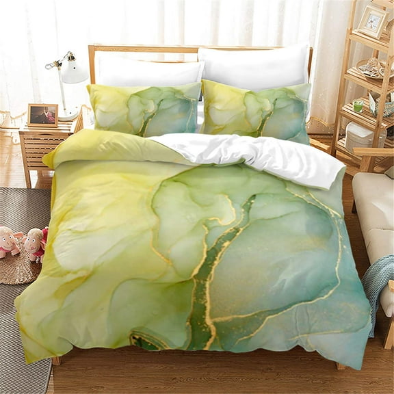 Green Bedding Set King Size Golden Curve Duvet Cover Set For Kids Teens Modern Abstract Art Deco