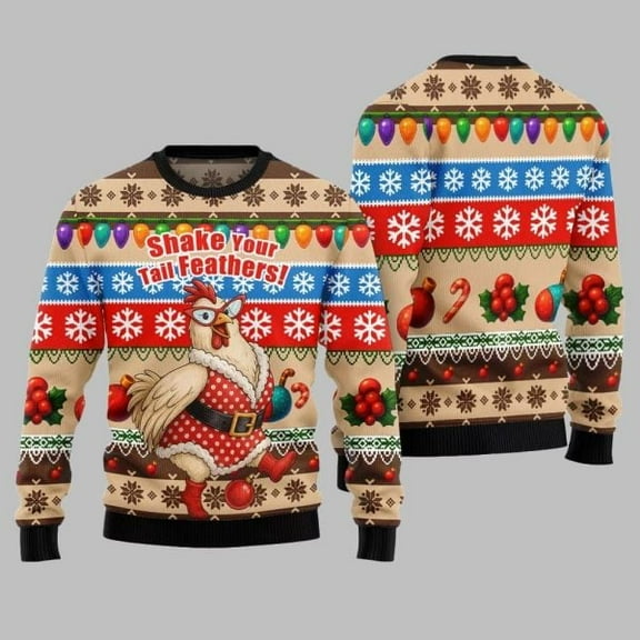 2025 Christmas Chicken Shake Your Tail Feathers 3D Christmas Sweater
