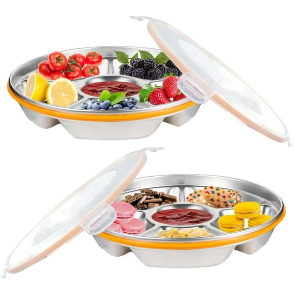 Ihvewuo Divided Serving Tray Sealing Lid 6 Compartment, Stainless Steel