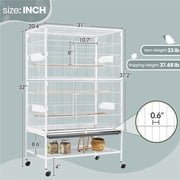 Yaheetech 52H Rolling Metal Bird Cage with 3 Perches & 4 Feeders & Extra Storage Shelf, White