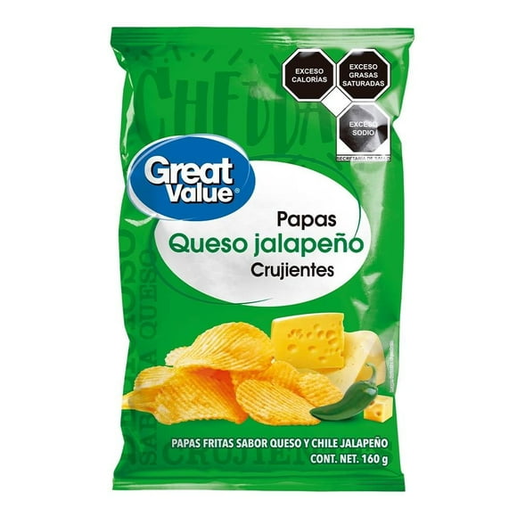 Papas fritas Great Value queso jalapeño crujientes 160 g