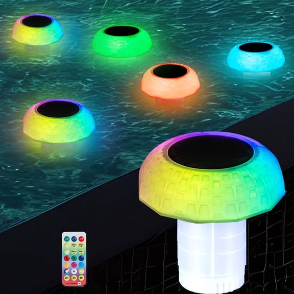 Fenxyo Solar Chlorine Floater Dispenser Fits 1 and 3 Inch Tablets, Adjustable Release Chlorinator, Hot Tub Pool Floating Chlorine Dispenser Holder for Pool Spa, Colorful Lights & Large Capacity