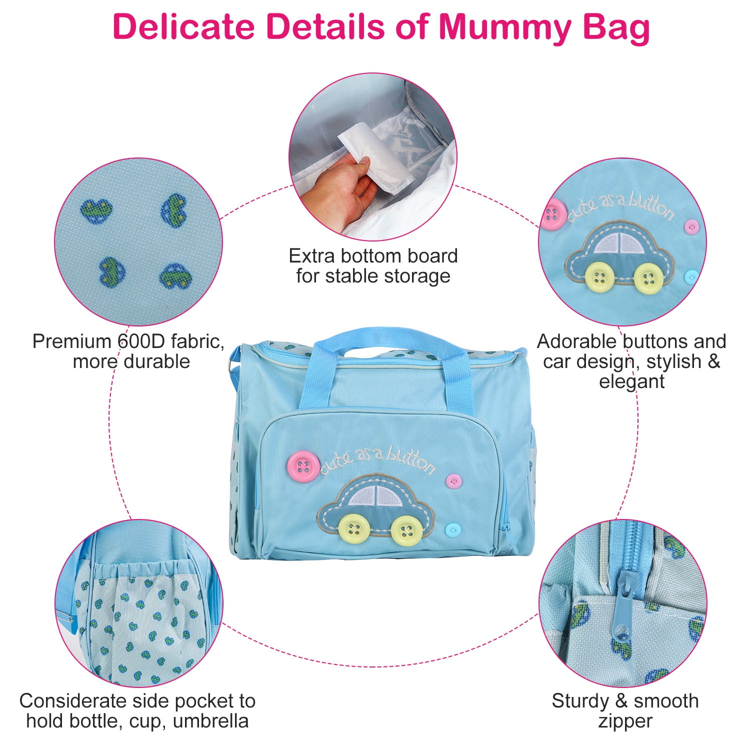 Baby Nappy Diaper Bags Set, iMounTEK Mummy Diaper Shoulder Bags with Nappy Changing Pad Insulated Pockets Travel Tote Bags for Mom Dad Blue-Set of 5