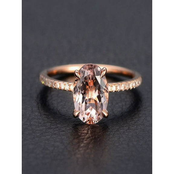 Special Sale 2 matching bands and 1.25 carat Morganite and Diamond Engagement Ring in 10k Rose Gold for Women