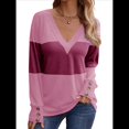 thumbnail image 2 of Blusas Elegantes e Informales para Mujer, con Bloques de Color, de Larga y Cuello en V, para Otoño. Melocotón L, 2 of 6
