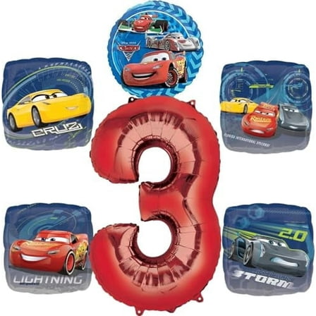 Cars 3rd Birthday Party Supplies Lightning McQueen Cruz and Storm Balloon Bouquet Decorations