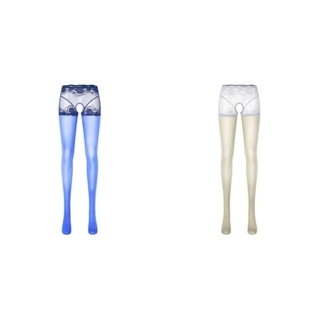 Lojoutye 2 Pack(Blue 1PCS & Grey 1PCS) Multipack Bodysuit for Women Snap Crotch Womens Oil Glossy Crotchless Pantyhose Stockings Stretchy Tights Sports Lingerie