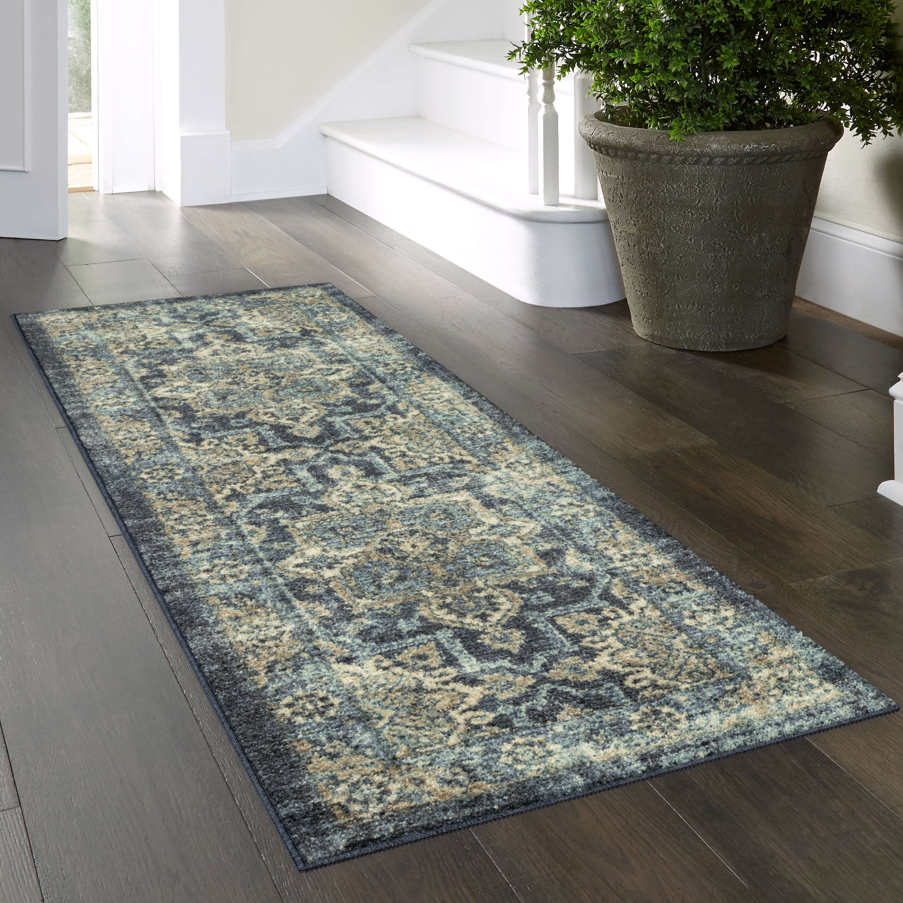 Mainstays Distressed Vintage Blue Persian Indoor Runner Rug, 2'x6'
