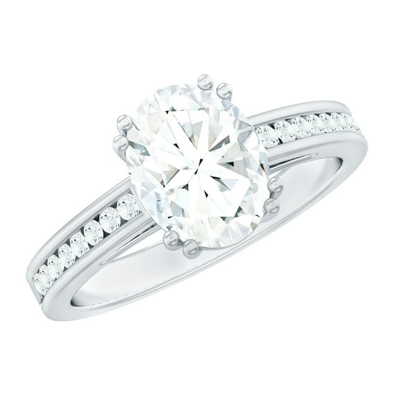 Rosec Jewels 2 Ct Oval Moissanite Solitaire Engagement Ring for Women (7X9 mm, D-VS1 Quality), 925 Sterling Silver, US 4.00