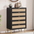 thumbnail image 2 of Commode à 5 Tiroirs en Rotin, Commode Étroite de 44 Pi de Hauteur, Armoire de Rangement Rustique en Bois avec Pattes et Poignées en Métal, Commode Moderne, 2 of 6