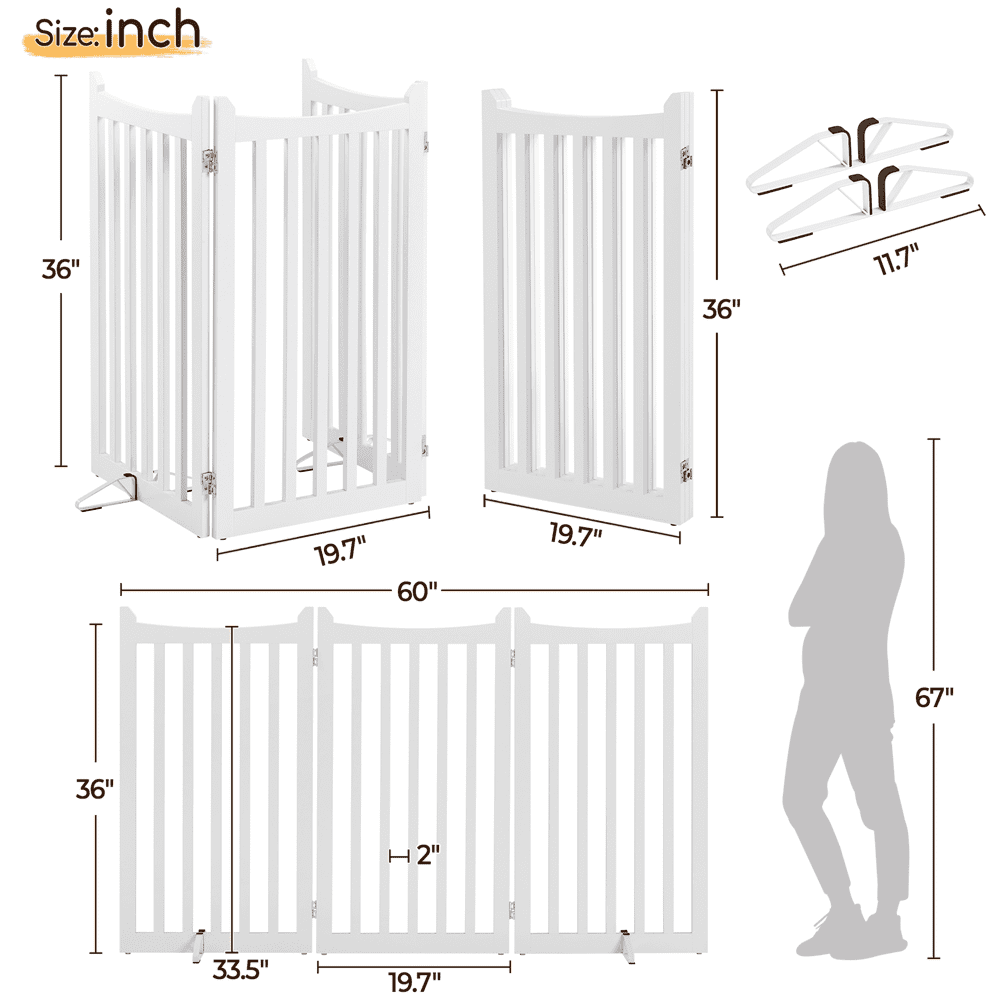 Alden Design 36″ Tall 3-Panel Freestanding Wooden Dog Gate for Small Pet, White