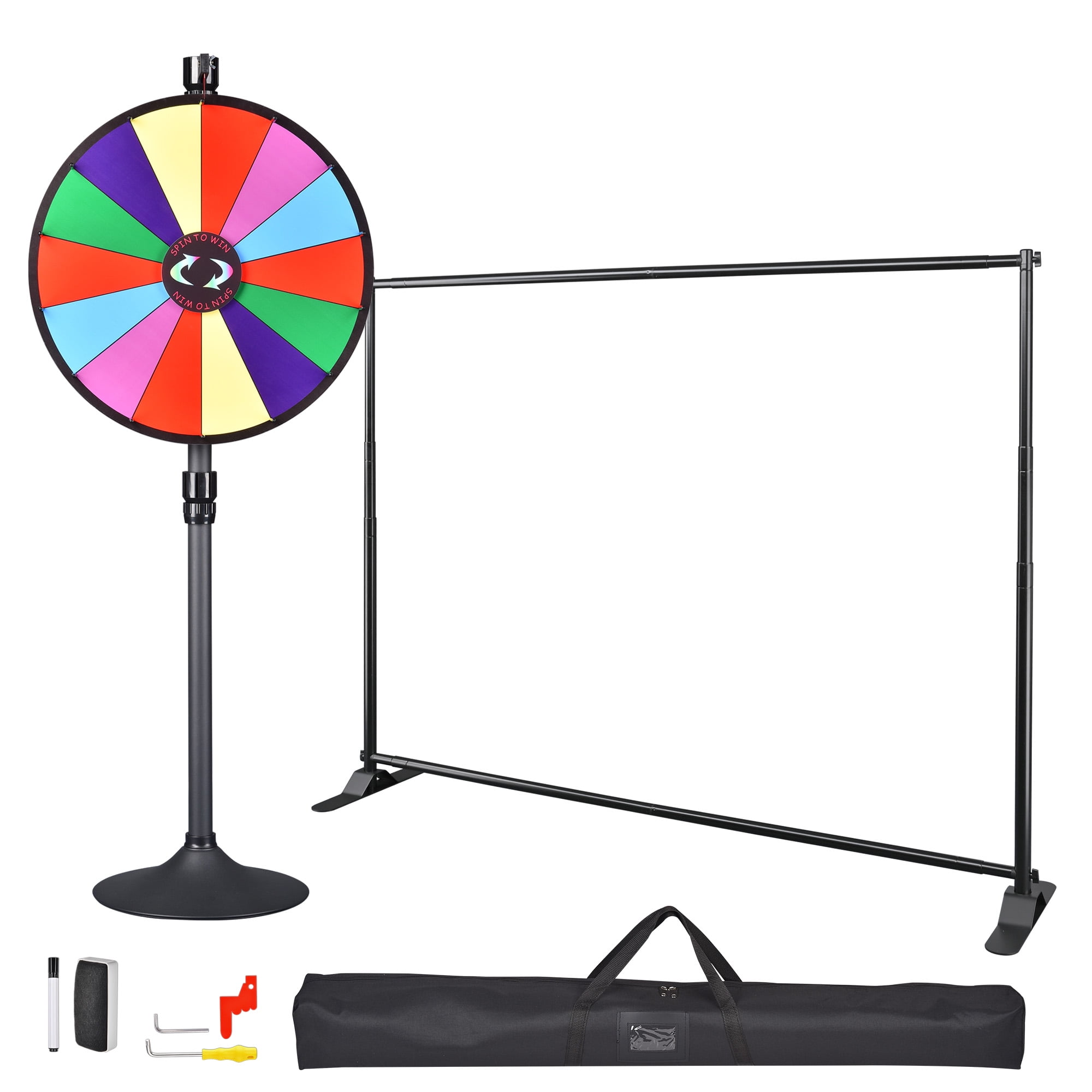 WinSpin 24" Prize Wheel and Banner Stand Kit Spinning Wheel Backdrop Stand for Tradeshow