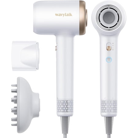 Wavytalk Hair Dryer with Diffuser Pro Fast Drying Hair Dryer 110,000 RPM with Magnetic Attachments, Professional Ionic Lightweight Hair Dryer Blow Dryer with 3 Speeds & 3 Temps Low Noise, Matte White