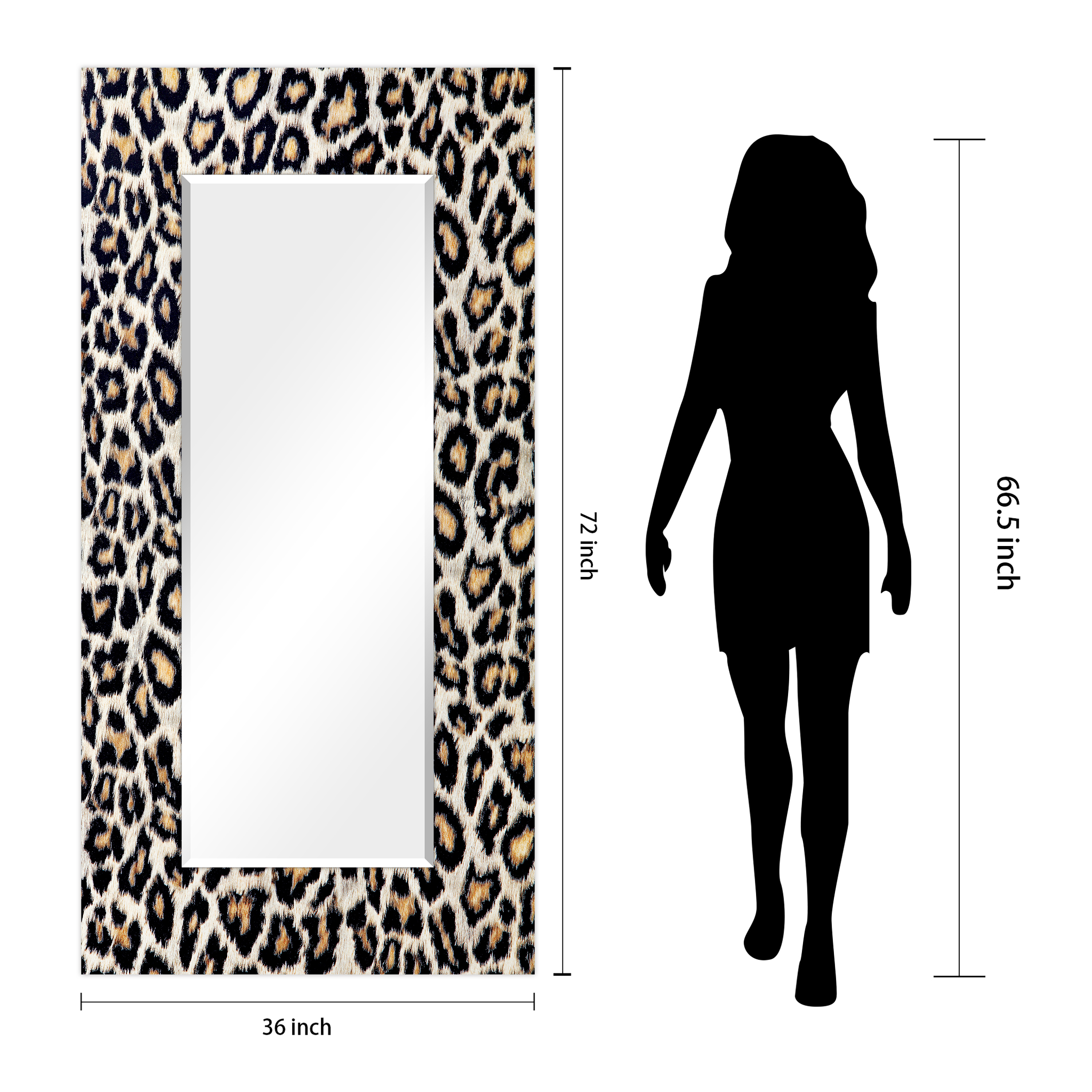 Empire Art Direct Leopard Rectangular Beveled Mirror on Free Floating Reverse Printed Tempered Art Glass, 72" x 36" x 0.4", Ready to Hang