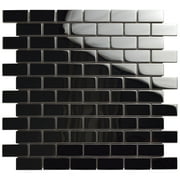 SomerTile Meta Standard Subway Mirrored 11-3/4 in. x 11-3/4 in. x 8 mm Stainless Steel Metal Over Ceramic Mosaic Tile