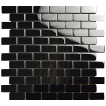 SomerTile Meta Standard Subway Mirrored 11-3/4 in. x 11-3/4 in. x 8 mm Stainless Steel Metal Over Ceramic Mosaic Tile