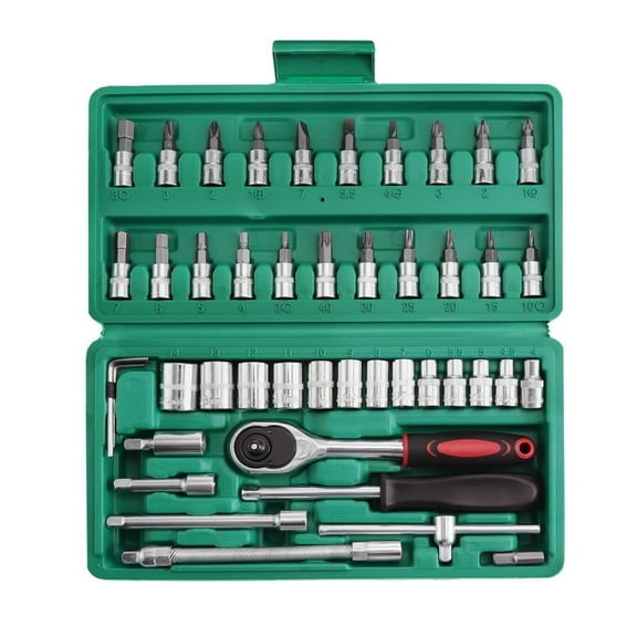 46 Pieces 1/4 inch Drive Socket Ratchet Wrench Tool Set,with Bit Socket Set Metric and Extension Bar For Car Repair,Bicycle,Motorcycle Repair and Household with Storage Case
