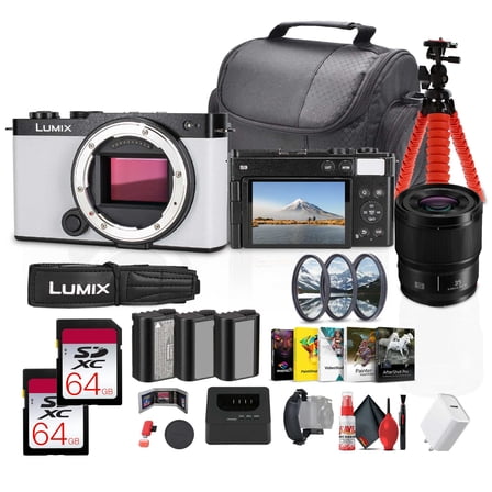 Panasonic Lumix S9 Mirrorless Camera in White (DC-S9GD-W) Bundle Including: Panasonic S 35mm f/1.8 Lens, 2x 64 GB Memory Card, 2x Rechargeable Battery, 3-Piece Filter Kit, Battery Charger, More
