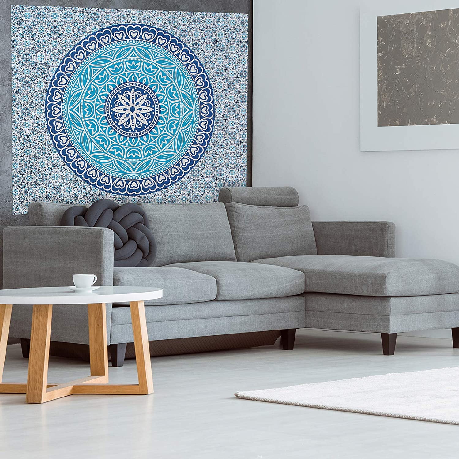 Americanflat Mandala Tapestry Wall Hanging - Boho Hippie Indie Colorful Decoration Artwork Blanket for Living Room, Bedroom, or College Dorm - Handcrafted in India 100% Cotton, Aqua Navy 50x60