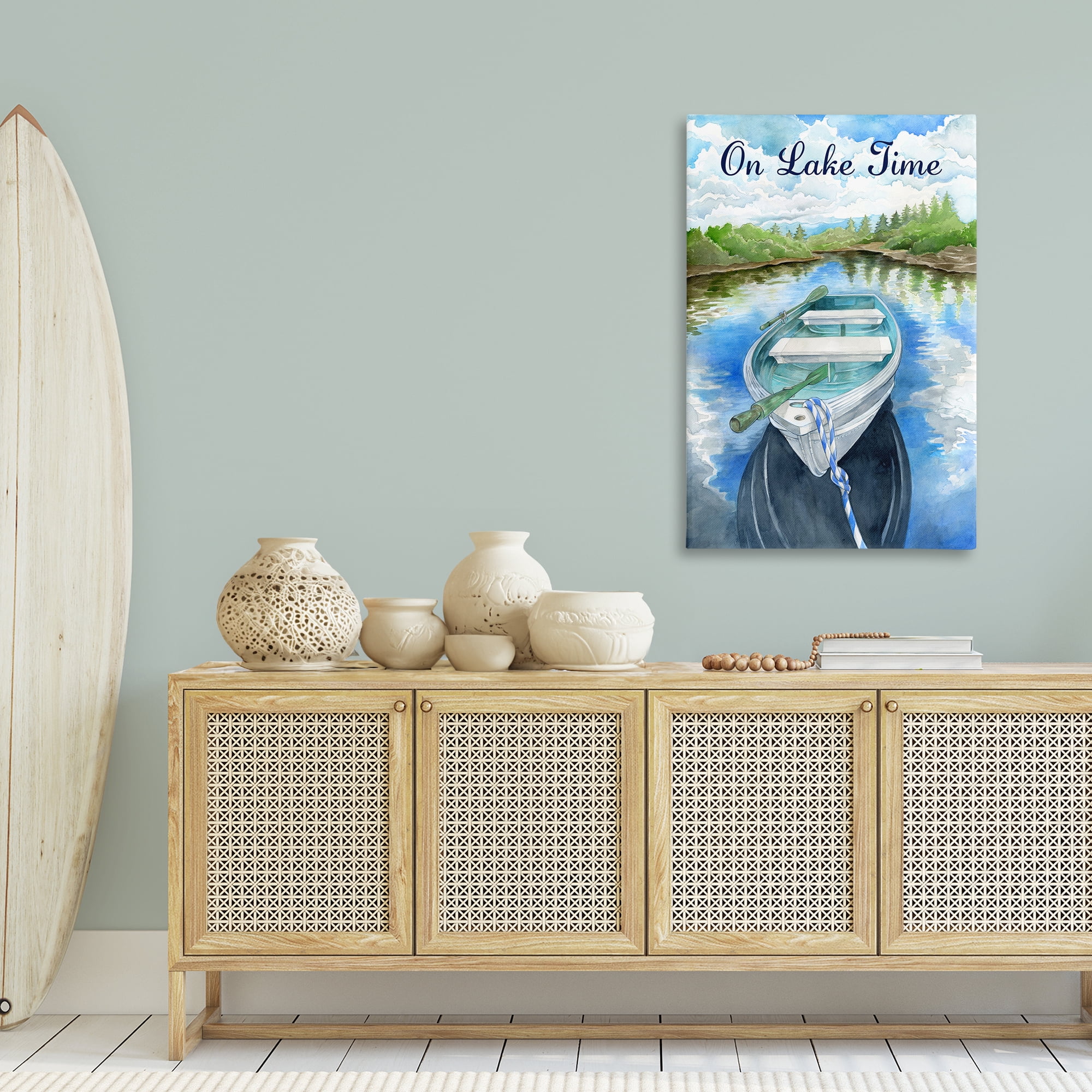 Stupell Industries On Lake Time Canoe Transportation Painting Wrapped Canvas Art Print Wall Art, 30 x 45