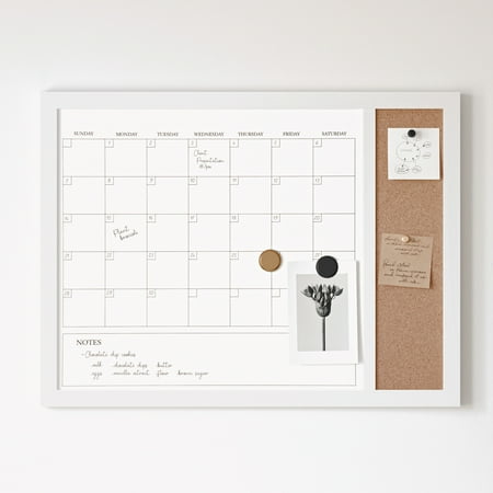 Martha Stewart - Everette Dry Erase Magnetic Monthly Calendar/Cork Board - 24x18 - White Woodgrain