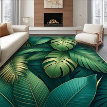 Flatwoven High Traffic Area Rug, Tropical Foliage Bath Emerald Palm Leaf Accent Green, Non Slip, Stain Resistant, Washable Area Rugs for Living Room, Bedroom(Green, 3X5)
