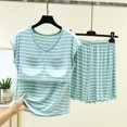thumbnail image 6 of Tqcoqu Women's Striped 2 Piece Pajama Set,V Neck Sleeveless with Built In Bra Tank Top & Elastic Waist Shorts,Soft Loungewear Sleepwear Outfit Set,Green Women's XL-XXL, 6 of 6