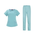 thumbnail image 2 of Conjuntos de uniforme médico para mujer, uniforme de enfermera de verano, manga corta, top y pantalones suaves. Azul claro medio, 2 of 9