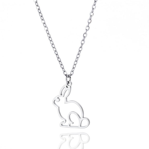 EUEAVAN Silver Hollow Rabbit Pendant Necklace Stainless Steel Jewelry