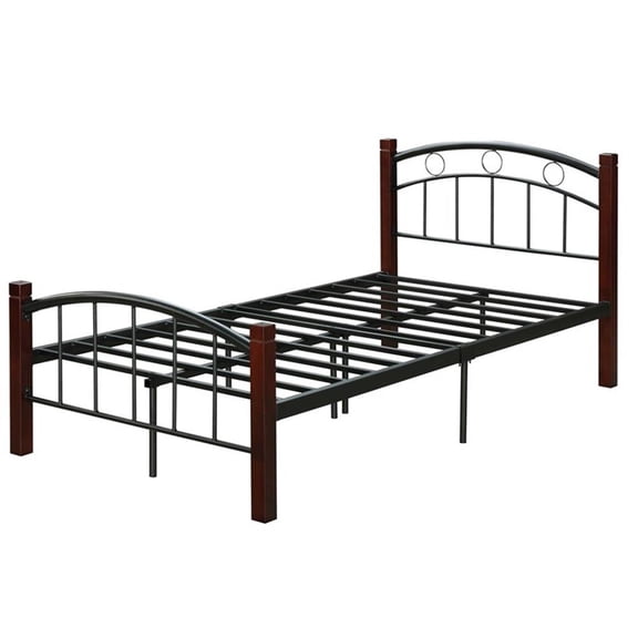 Pemberly Row Metal Queen Bed with Headboard Footboard in Black
