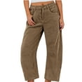 thumbnail image 2 of Women's Corduroy Barrel Pants Mid-Rise Elastic Waist Cord Pants Casual Wide Legs Baggy Pant with Pockets Brown 2XL, 2 of 8