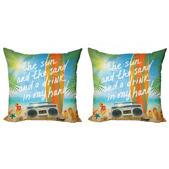 Ambesonne Saying Throw Pillow Cover 2 Pack, Tropical Beach Surfboard, 20", Multicolor