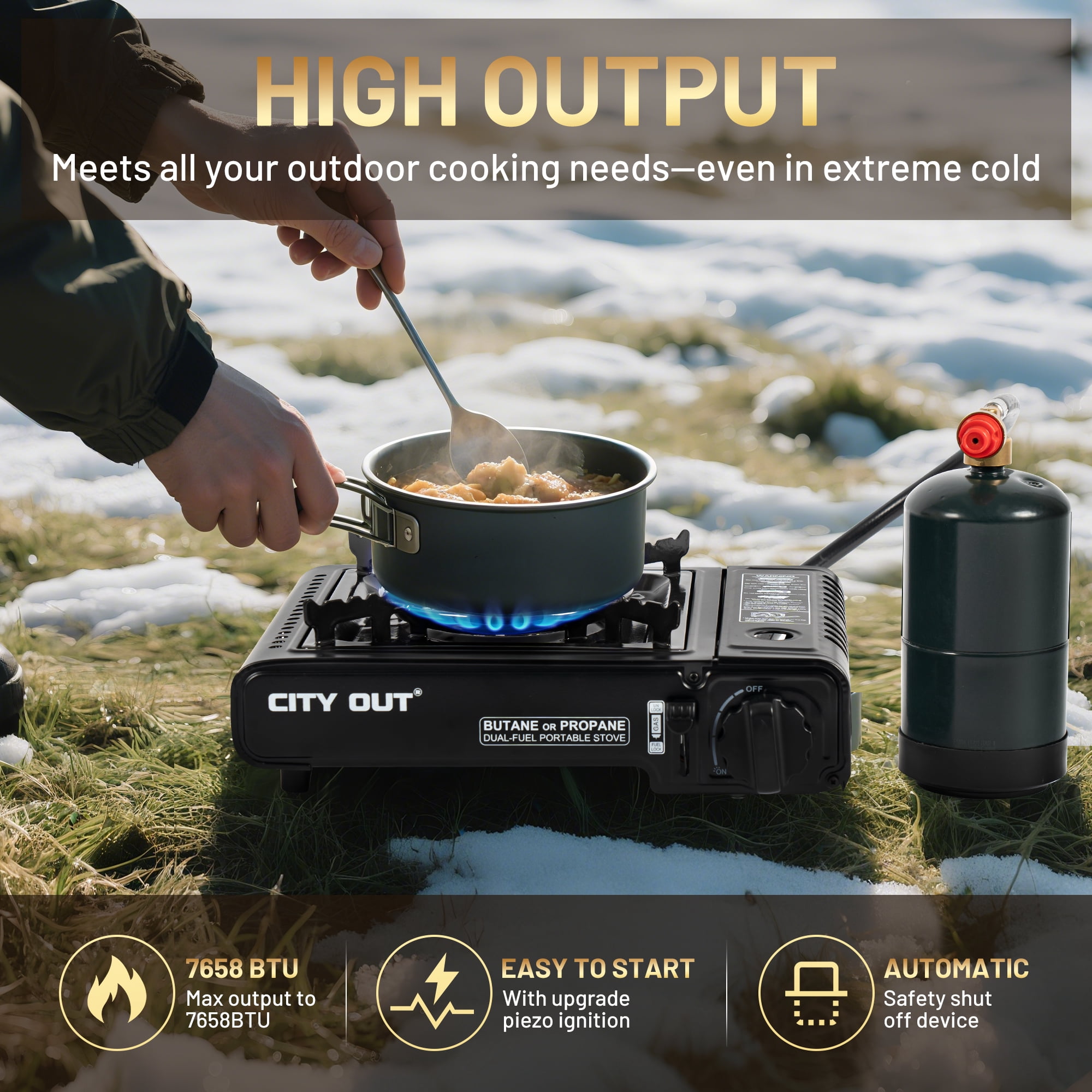 Cityout Dual Fuel Portable Camping Stove, Propane & Butane Gas Stove with Carrying Case for Emergencies, Outdoor BBQ