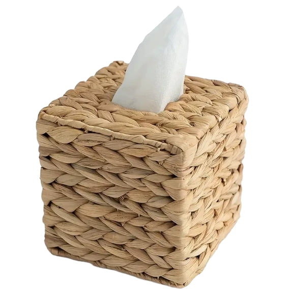 Handwoven Water Hyacinth Tissue Box Cover – Square Decorative Napkin Holder for Living Room & Dining Table