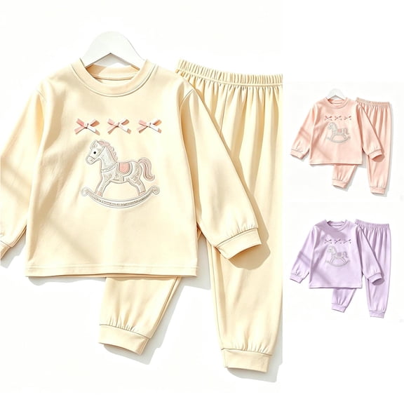 Gunia 2 Piece Toddler Girls Pajamas Summer Soft Long Sleeve Tops With Pants Casual Two Piece Outfit Pjs Sleepwear Yellow 3-4 Years