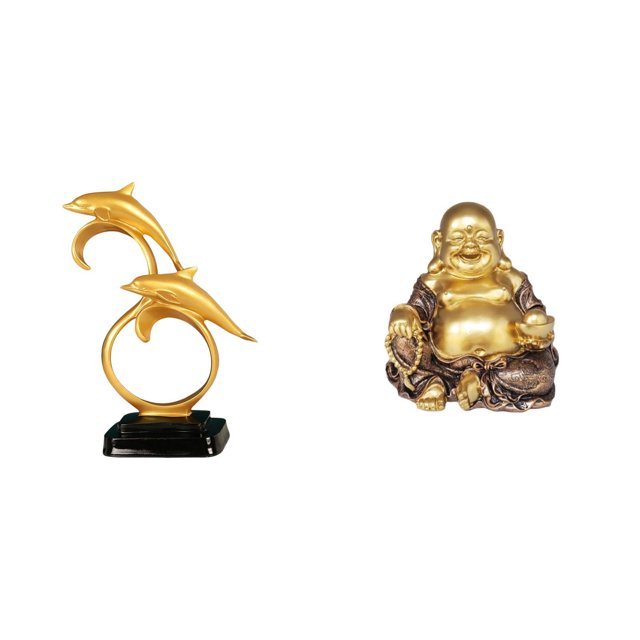 Figura de delfín y Buda Maitreya realista y moderna, escultura coleccionable de Feng Shui para el hogar, la oficina, el escritorio, la entrada, el arm