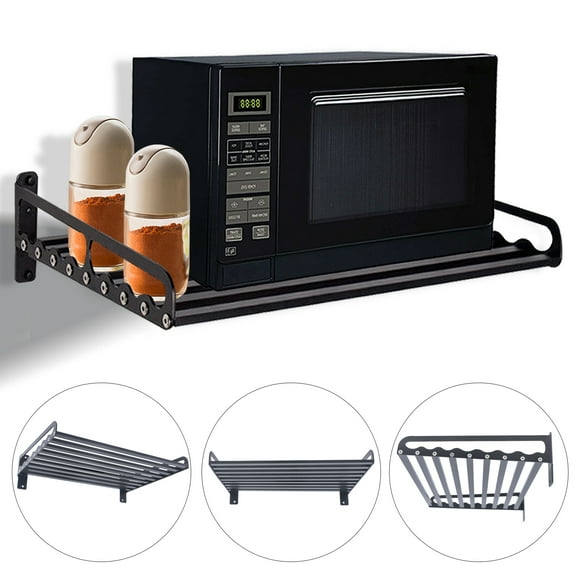 Black Space Aluminium 50x39.5cm Microwave Oven Rack Wall-Mounted Load-Bearing 50kg Kitchen Rack
