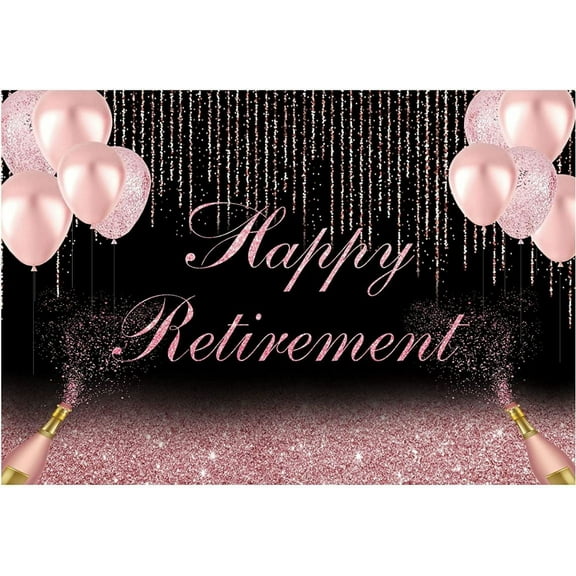 Happy Retirement Party Backdrop Black White Stripes Watercolor Flowers Congrats Retire Photography Background rations Banner