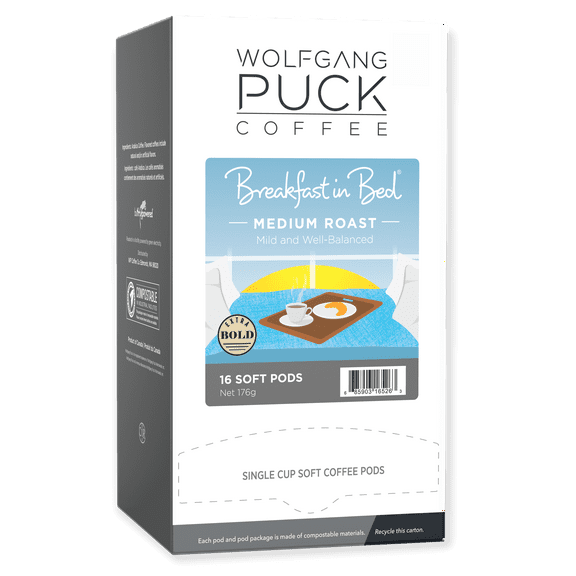 Wolfgang Puck Coffee Soft Pods, Breakfast In Bed, Medium Roast, 16 count (pack of 3)