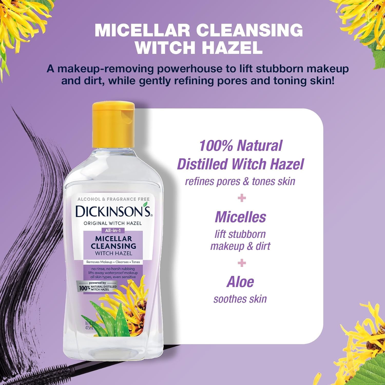 (3 pack) Dickinson's Micellar Cleansing Witch Hazel, 16 fl oz